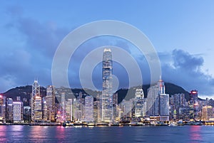 Victoria harbor of Hong Kong city at dusk