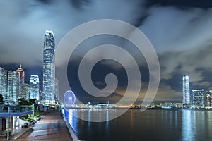 Victoria Harbor of Hong Kong city at night