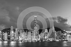 Victoria harbor of Hong Kong city at night