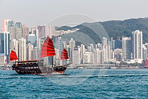 Victoria Harbor View and Chinese Junk