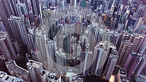 Victoria Harbour aerial footage. Hong Kong skyscrapers.