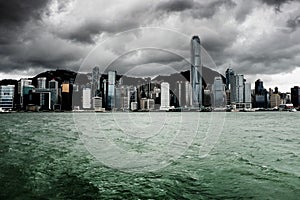 Victoria harbour in Hongkong before the rainstorm