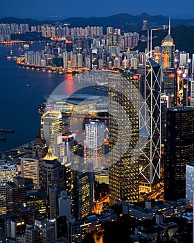 Victoria Harbour Night Scene from High Angle