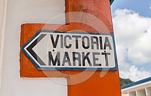 Victoria Market street sign in Mahe Seychelles