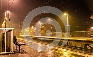 Victoria Park station in the rain at night - Melbourne, Australia