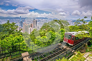 Victoria Peak Tram and Hong Kong city skyline in China