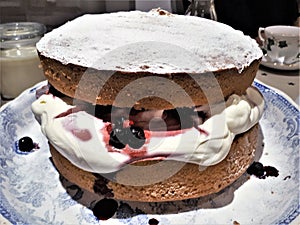 Victoria Sponge Cake on a vintage platter