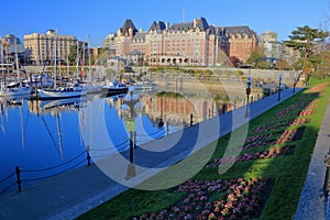 Victoria, Vancouver Island, Evening Light on Inner Harbour and Historic Empress Hotel, British Columbia, Canada
