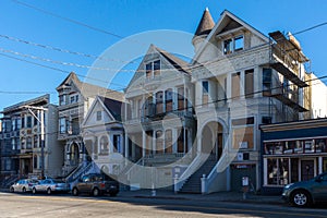 Victorian architecture in San Francisco California USA. Architecture of the residential buildings with a colorful facades