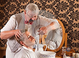 Victorian Barber cutting mustache