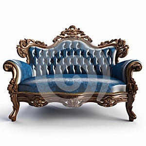 a Victorian blue couch on white background generative AI