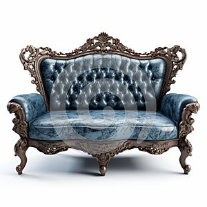 a Victorian blue double couch on white background generative AI