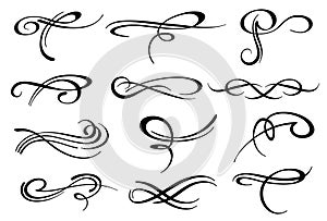 Victorian calligraphic swirl romantic flourish decoration vector set