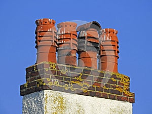 Victorian chimney stack pots rooftop