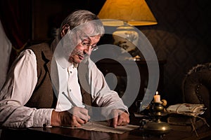 Victorian clerk working in office