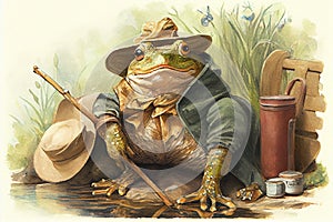 Victorian clothes elegant frog or toad watercolor