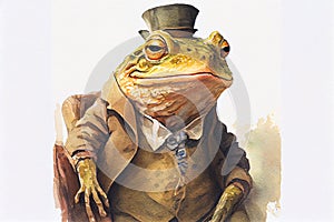 Victorian clothes elegant frog or toad watercolour