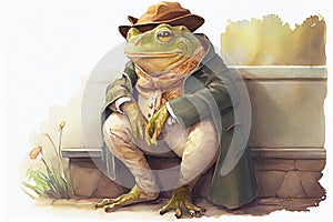 Viktoriánsky oblečenie elegantný žaba alebo ropucha akvarel 