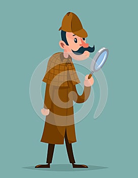 Victorian detective magnifying glass investigation mascot cartoon design vector illustration