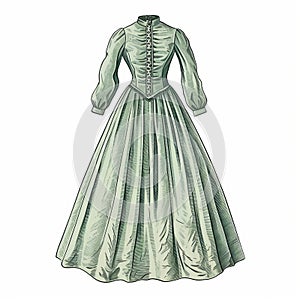 Victorian Dress: A Detailed And Colorized Illustration Of Curvaceous Simplicity