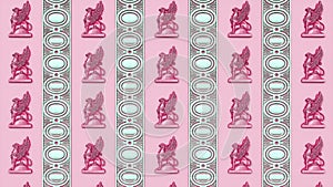 Victorian elegant damask background, pink valentine holiday wallpaper with statue of griffin.