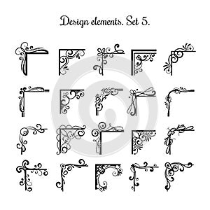 Victorian flourish corners isolated on white background. Vintage vector corner design elements for border ornaments