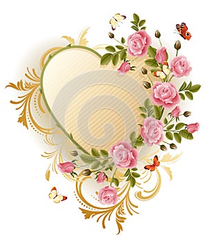 Vektorové ilustrace Rámu ve Viktoriánském stylu, s růžemi a motýli.