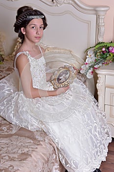 victorian girl in white dress
