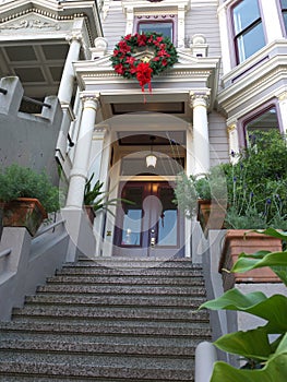 Victorian house entrance with Christmas decoration