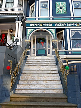 Victorian house entrance with Christmas decoration