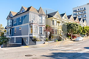 Victorian houses along a sloping street in San Francisco