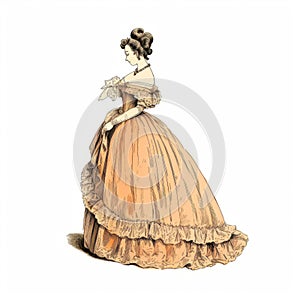 Victorian Lady In Orange Gown: Historical Perspective Illustration