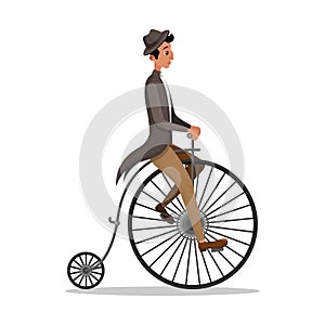 Victorian Man Riding Penny Farthing Retro Bicycle photo