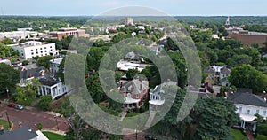 Victorian mansions in Macon, historic city in central Georgia with old historical architecture. USA panoramic cityscape