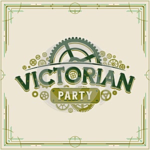 Victorian party vintage logo design victorian era gears logotype vector on light background great for banner or