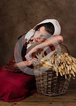 Victorian peasant girl with basket photo