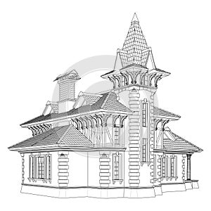 Victorian Residential House Vector. Illustration Isolated On White.