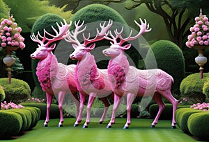 Victorian Stags Amidst Whimsical Garden Delights