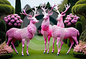 Victorian Stags Amidst Whimsical Garden Delights