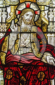 Victorian stained glass window of Jesus
