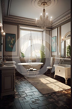 Victorian style interior of bathroom in luxury house