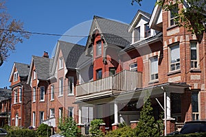 Victorian style semi-detached brick houses with gables