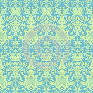Victorian vintage blue green damask pattern