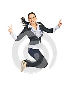 Victorious business woman jumping