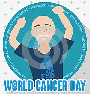 Victorious Man in Treatment in World Cancer Day, Vector Illustration