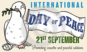 Victorious Peace Dove over War for International Day of Peace, Vector Illustration