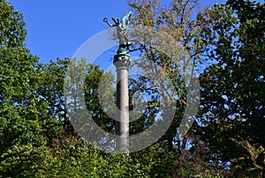 Victory Column in Castle and Park Babelsberg in Autumn in Potsdam  Brandenburg