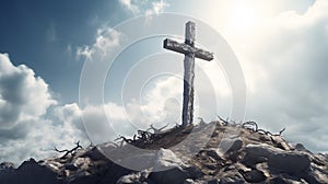 Victory Cross atop hill, symbolizing triumph and achievement.AI Generated