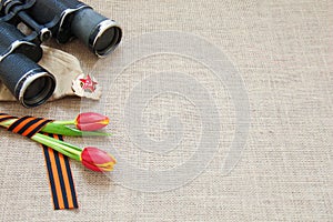 Victory day 9 May or holiday of fatherland defenders card, postcard concept