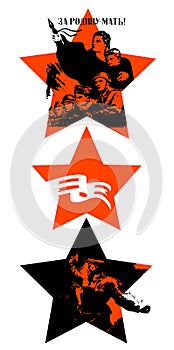Victory Day. Feast on May 9th. Red stars with Soviet silhouettes calls